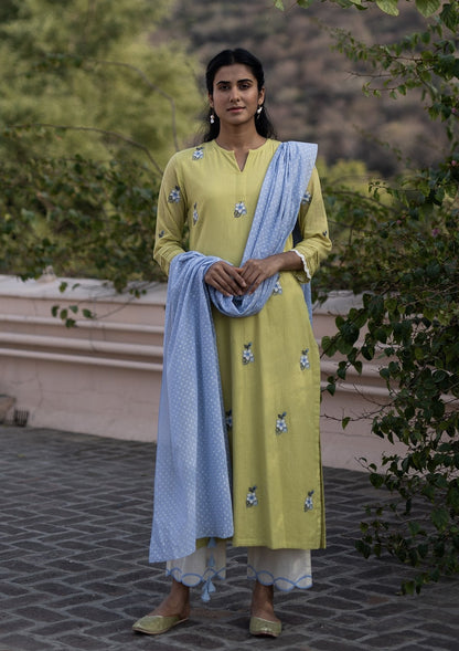 Lime Applique Kurta Set