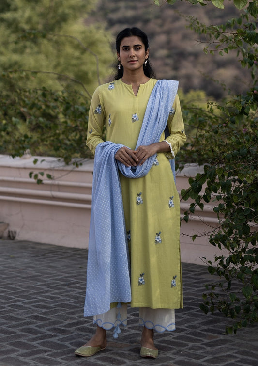 Lime Applique Kurta Set