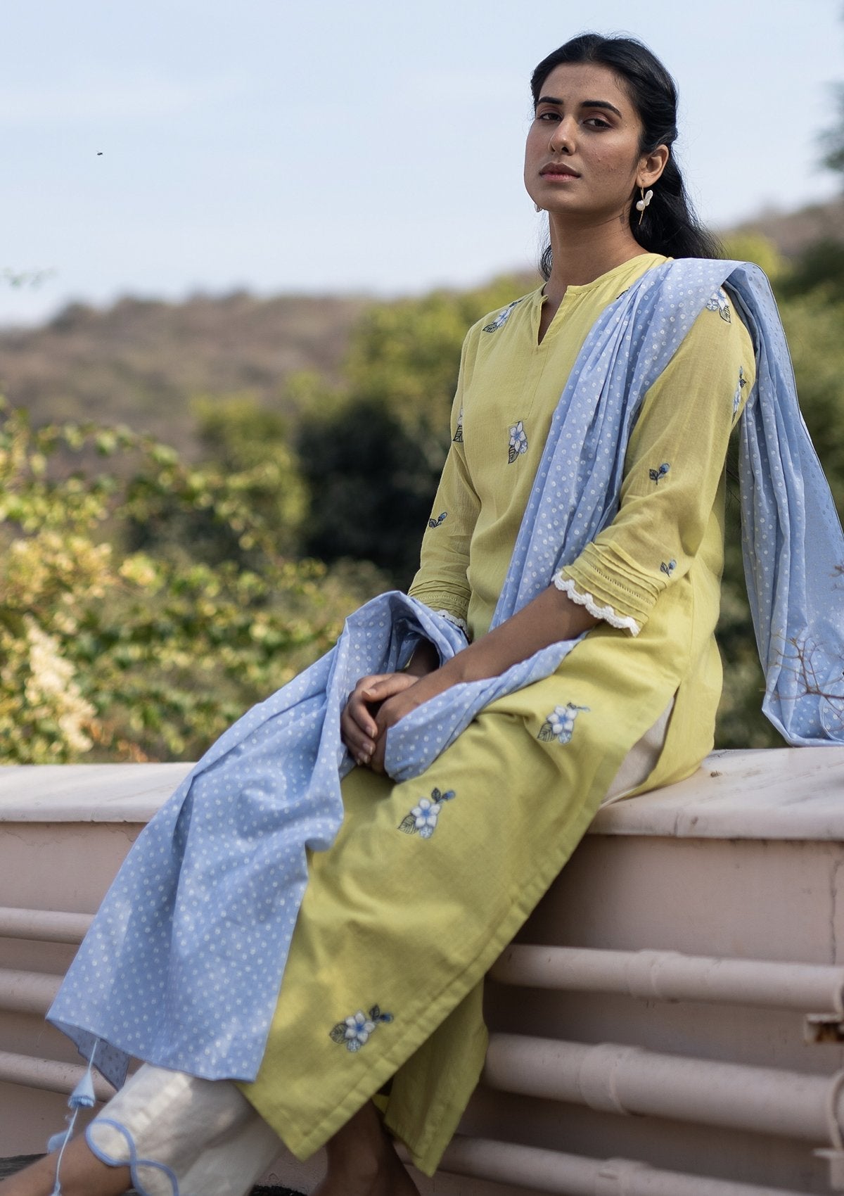 Lime Applique Kurta Set