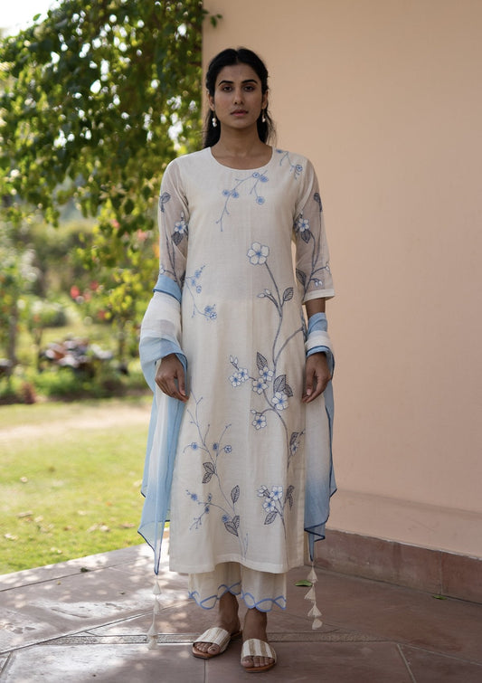 Pearl and Azure Applique Kurta Set