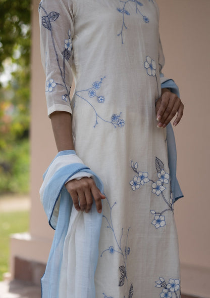 Pearl and Azure Applique Kurta Set