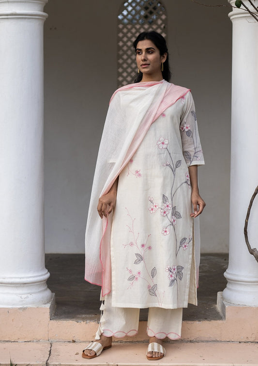 Pearl and Rose Embroidered Kurta Set