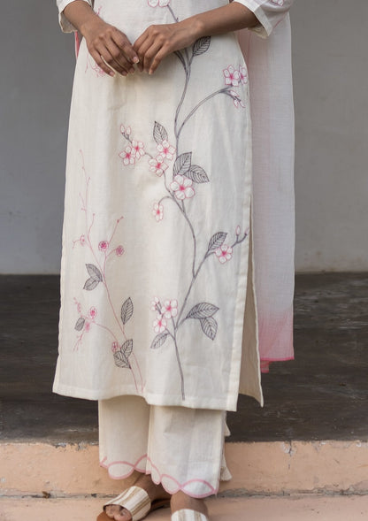 Pearl and Rose Embroidered Kurta Set