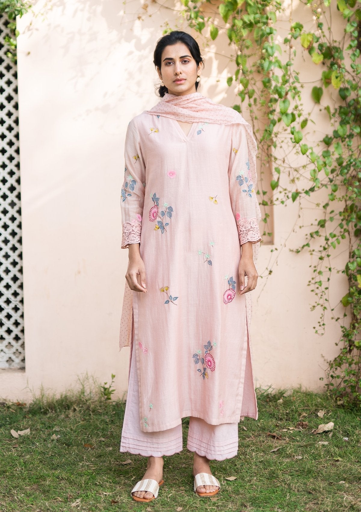 Salmon Applique Kurta Set