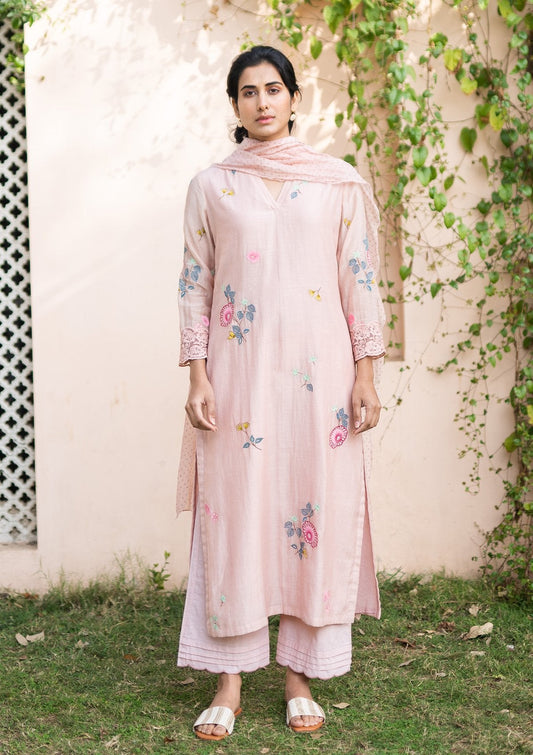 Salmon Applique Kurta Set