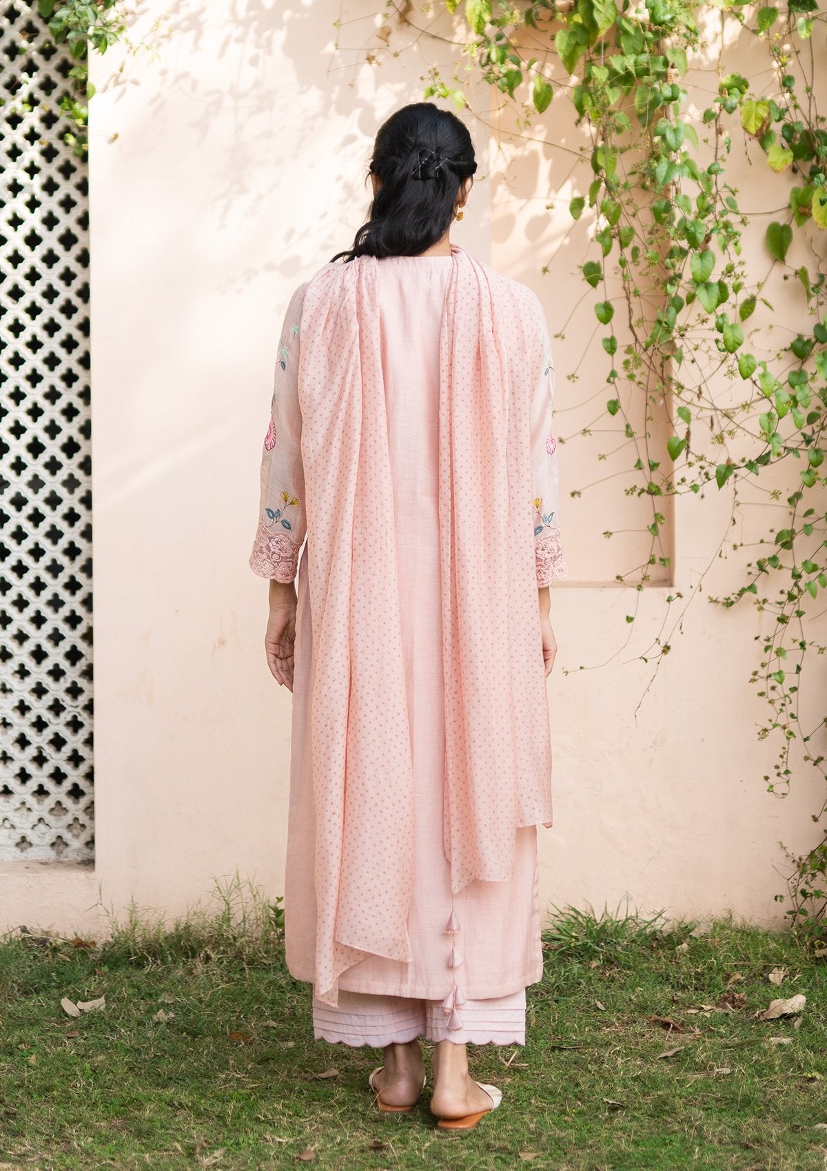 Salmon Applique Kurta Set