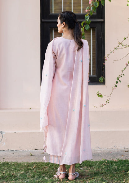 Salmon Striped Applique Kurta Set