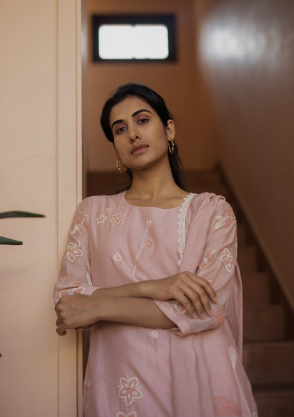 Salmon and Pearl Embroidered Kurta Set