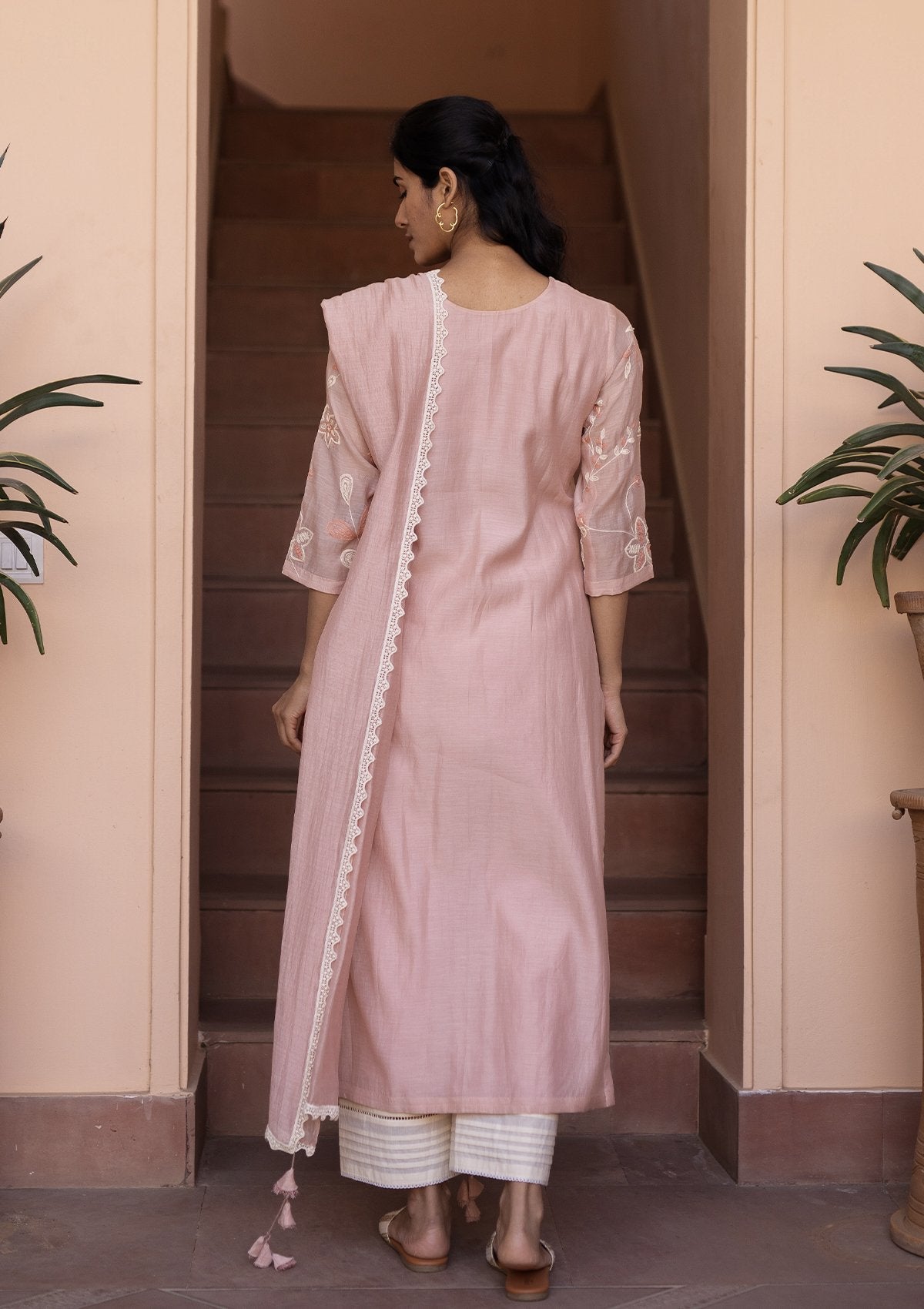 Salmon and Pearl Embroidered Kurta Set
