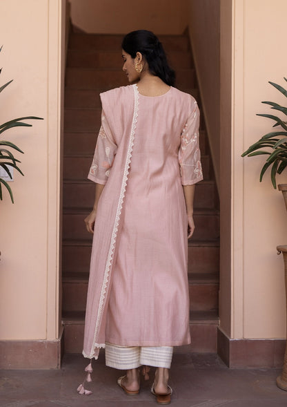 Salmon and Pearl Embroidered Kurta Set