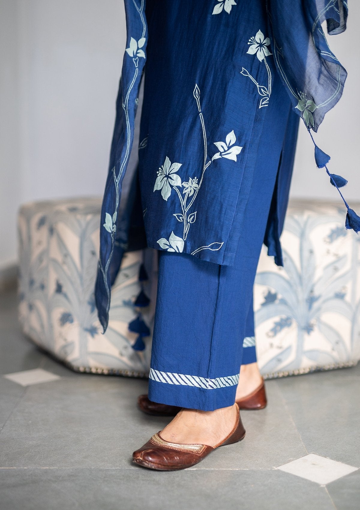 Sapphire with Periwinkle Applique Kurta Set