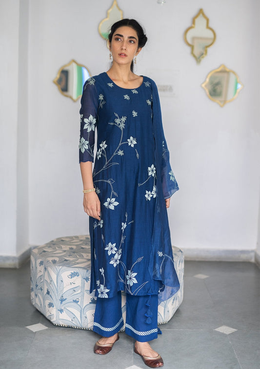 Sapphire with Periwinkle Applique Kurta Set