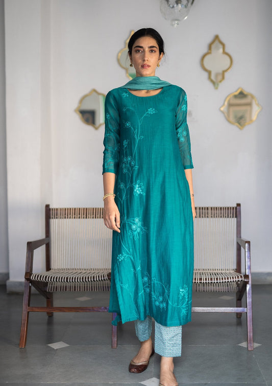Shades of Jade Aari Work Kurta Set
