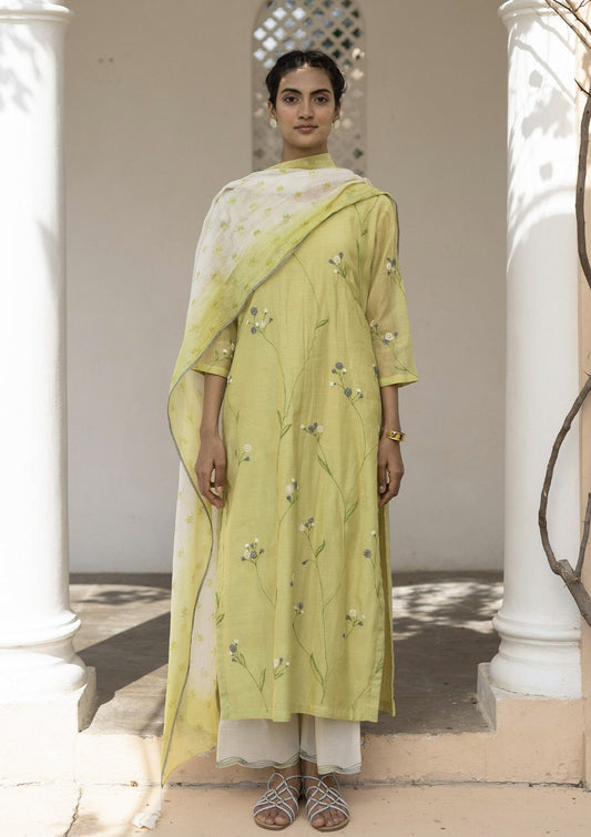 Lime and Pearl Embroidered Kurta Set