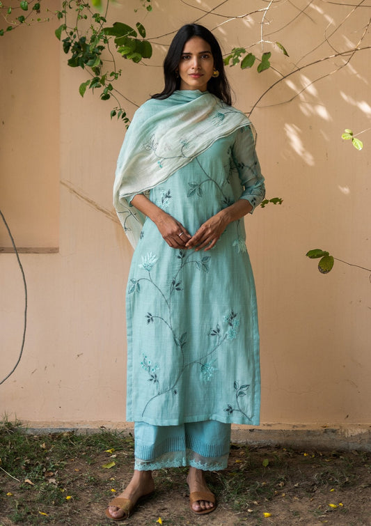 Teal Applique Kurta Set