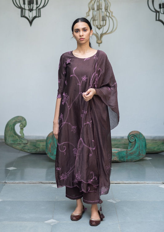 Walnut Aari Work Kurta Set