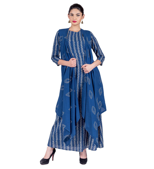 Boat Neck Flared A-Cut Gown With Waterfall Shrug