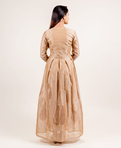 Breathtakingly Stunning Gold Printed Full Sleeved Long Dress