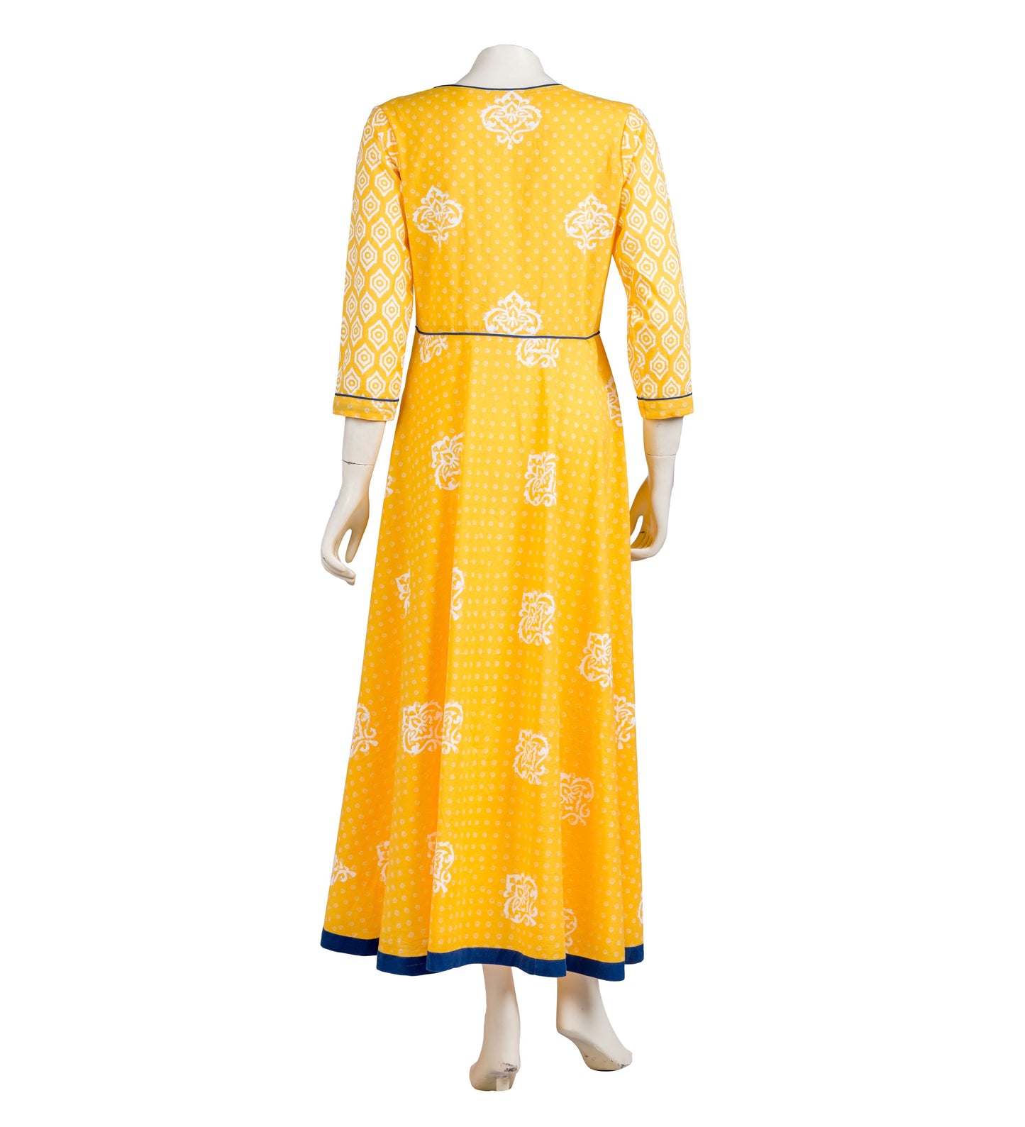 Yellow Hand Block Print Indo Western Dress
