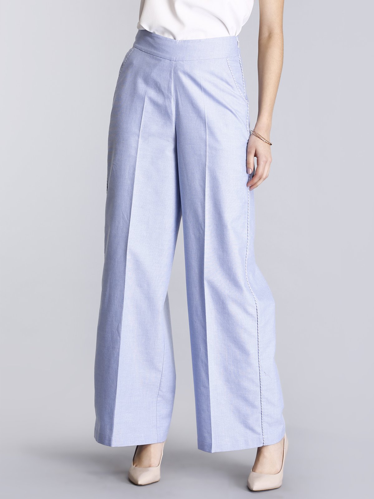 Wide Leg Front Crease Pants - Light Blue