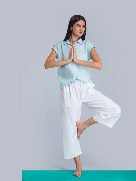 Wide Leg Pants With Elasticated Band - White