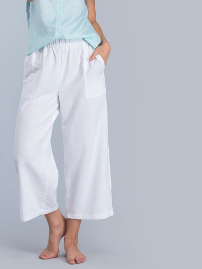 Wide Leg Pants With Elasticated Band - White