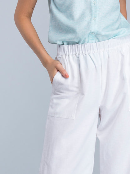 Wide Leg Pants With Elasticated Band - White