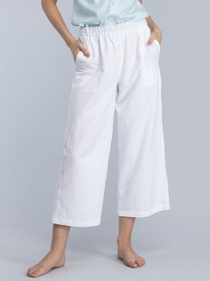 Wide Leg Pants With Elasticated Band - White