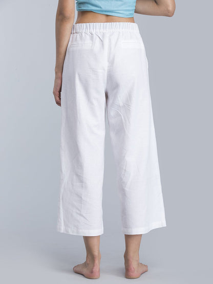 Wide Leg Pants With Elasticated Band - White