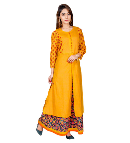Mustard Yellow Indo Western Dress