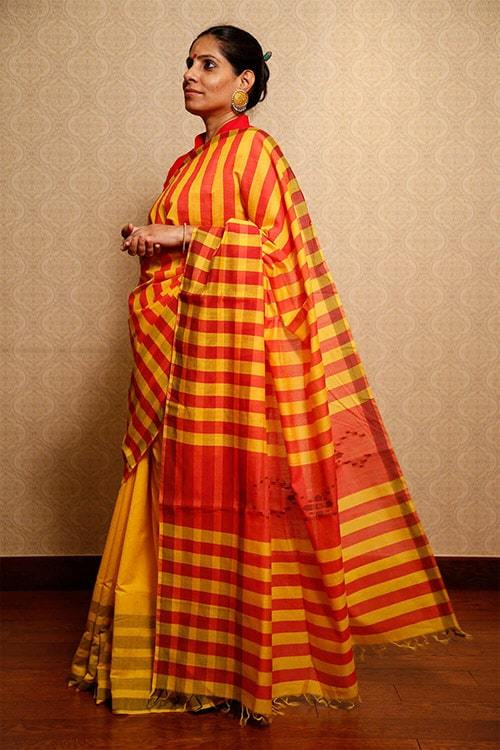 Zara' Handwoven Extra Weft Cotton-Silk Saree-34
