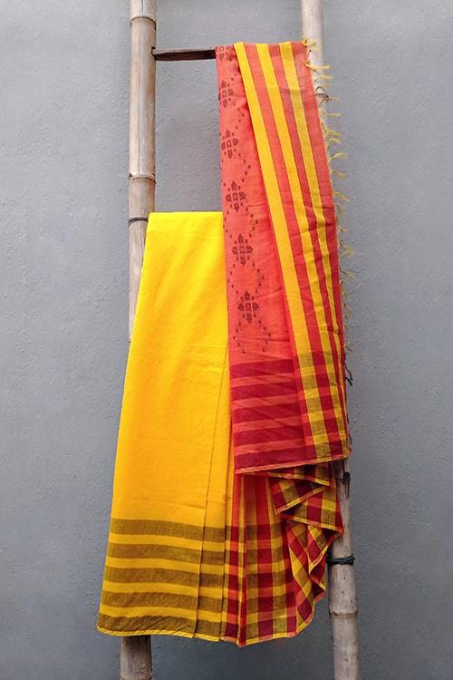 Zara' Handwoven Extra Weft Cotton-Silk Saree-34